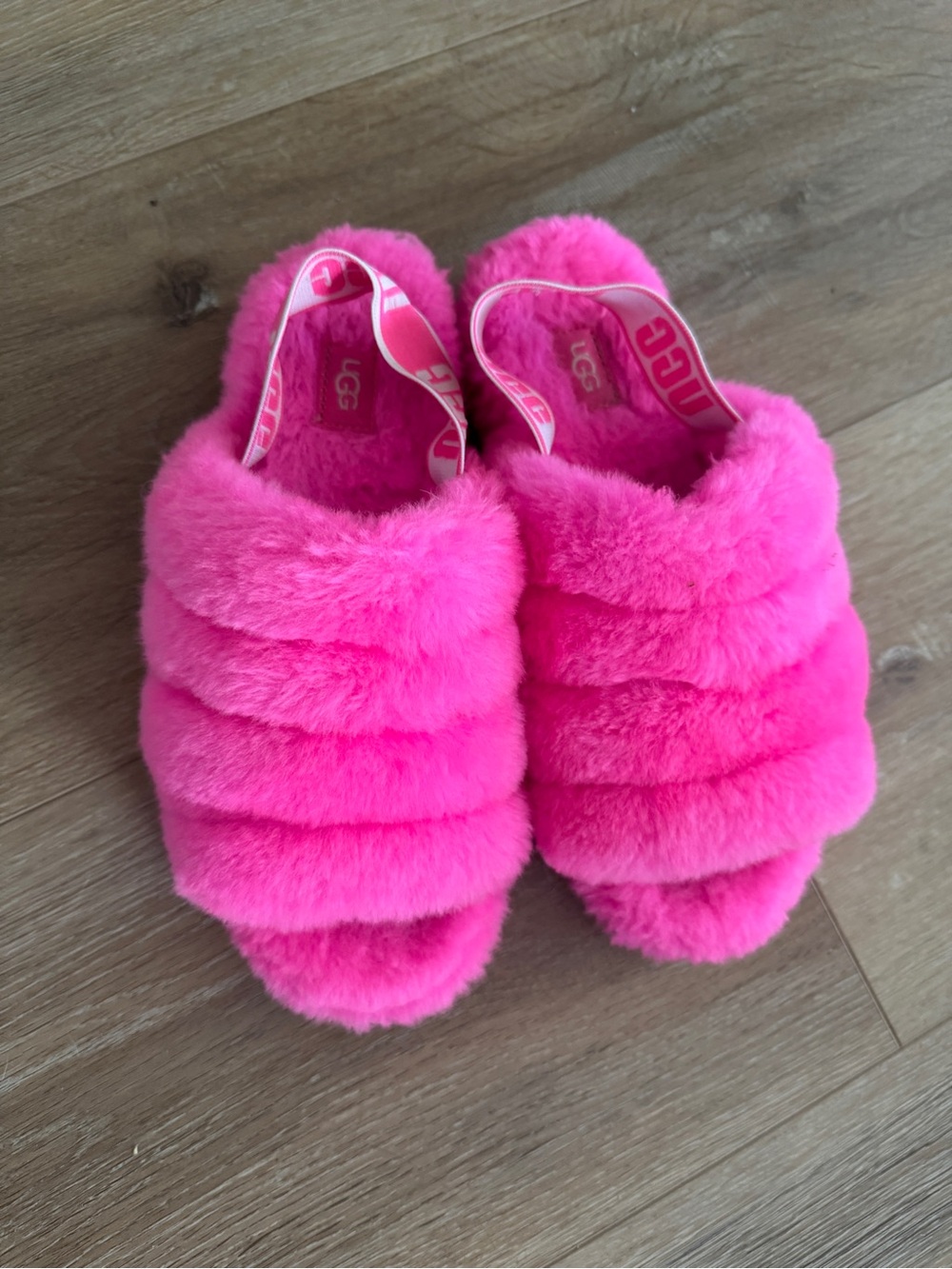 UGG Fluff Yeah Shearling Slingback Sandals - Neon Pink